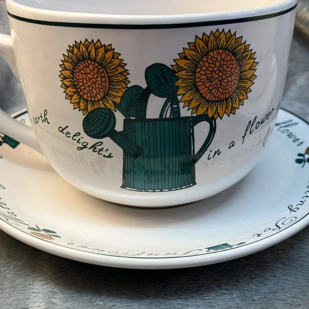 Riviera Van Beers by Signature Stoneware Sunflower Teacup & Saucer Set Set of 2 - Picture 3 of 13